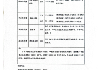 吴中实验小学2026-2027学年第一学期收费公示